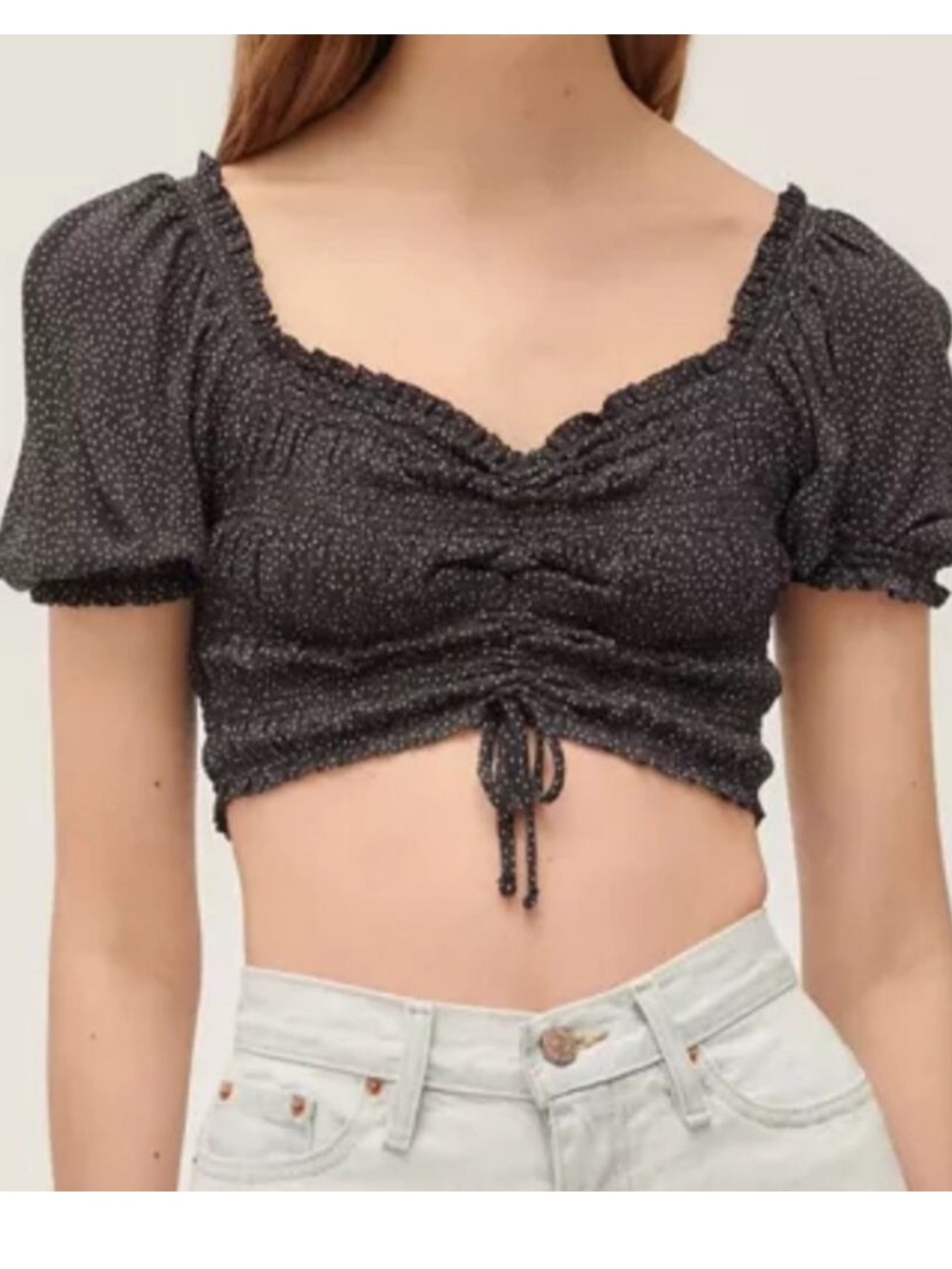 Urban Outfitters Black Smocked Crop Top with Metallic Dot Print